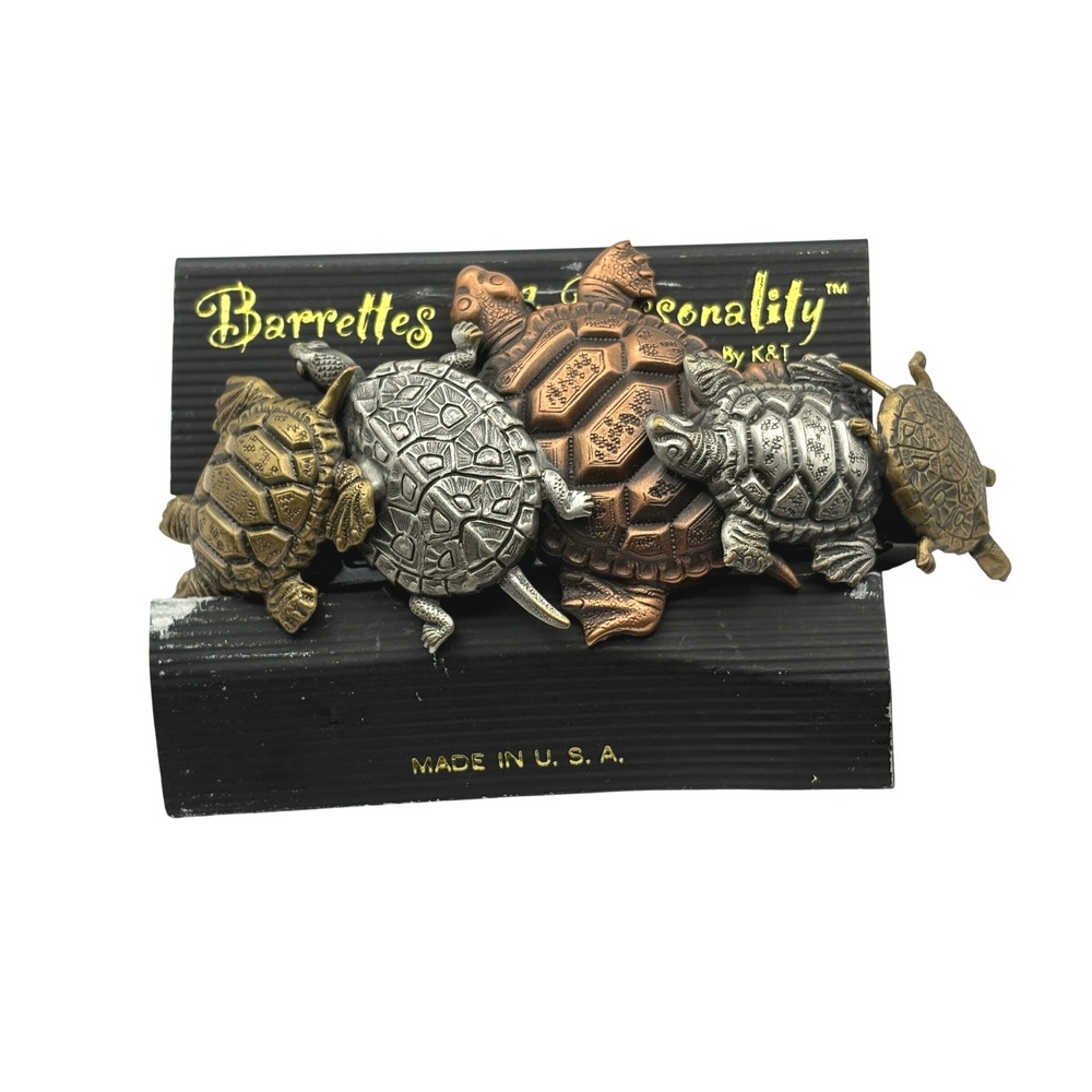Vtg TURTLES Mixed Metal HAIR BARRETTE French Clip Made in USA K & T ~ New